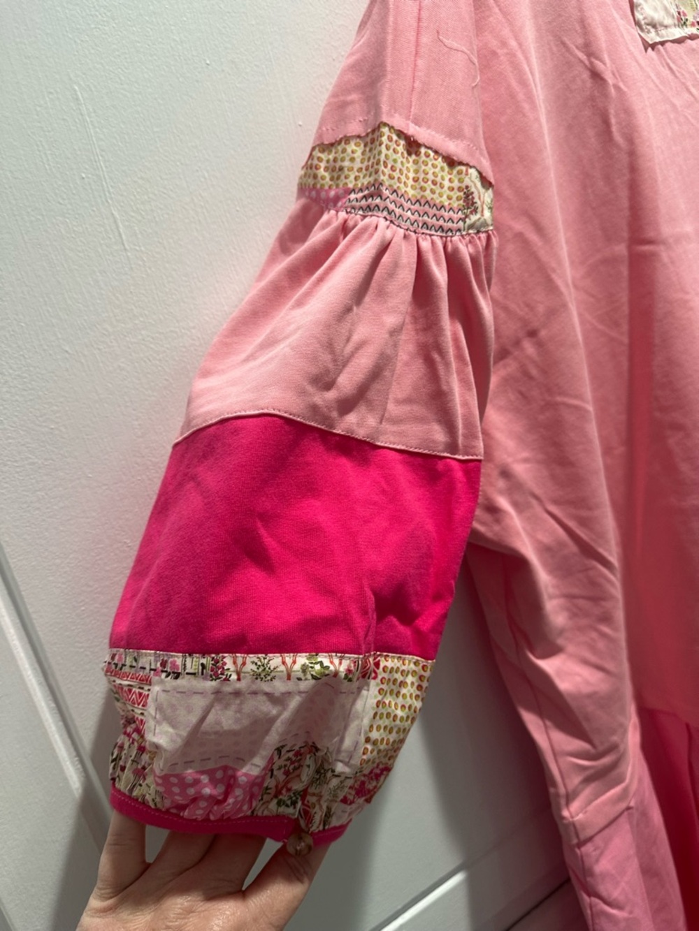 Umgee Pink Patchwork Collar Pleated Tunic - Picture 3 of 4